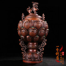 Antique old copper lion cover incense burner ornaments finely inlaid gemstone lotus stove home purification living room furnishings
