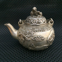 Old silver pot bud picking the original box thinly beat out the spring cow pot High beam pot Foot silver tea kettle Silver kettle collection pot