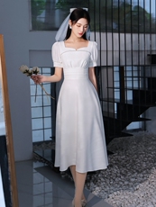 Вечерние платья 温柔可以穿在平时。小个子领证晚礼服。白色的裙子。法式每日轻婚纱。新娘