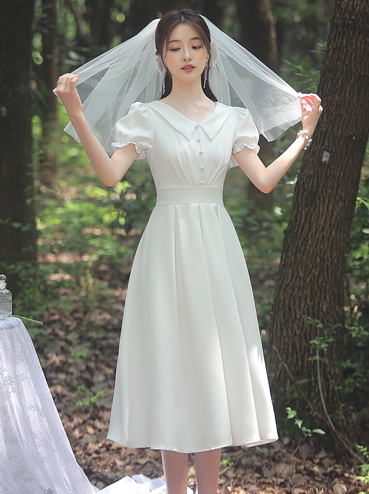 White skirt, long doll, french style, doll collar, mid-length, suitable for teen