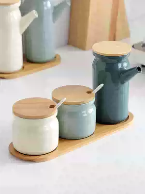 Nordic minimalist ceramic household kitchen seasoning jar vinegar oil bottle combination set salt jar seasoning jar seasoning jar condiment box