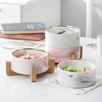 Nordic Marble Light Lavish Home Ceramic Guests Living Room Fruit Salad Bowls Noodles Bowl Soup Bowls Cutlery With Wooden Racks