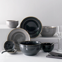 Light Lavish Nordic Black Ash Minimalist ceramic cutlery Home rice bowls Bowl Dishes Dinner dinner Dish Dinner Plate Combination Suit