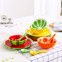 Home cute hand-painted fruit bowl rice bowl cartoon dish Japanese creative ceramic bowl tableware set