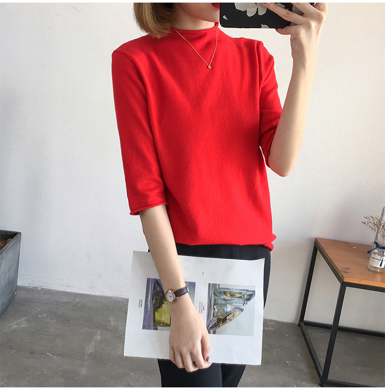 Áo len cổ lọ cao 5 điểm tay áo len mùa thu đông cho nữ phiên bản Hàn Quốc của áo len màu kẹo tay áo chạm đáy phần mỏng thiết kế thời trang nữ