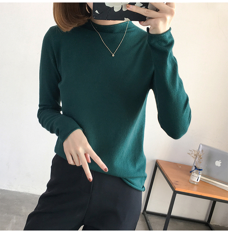 Áo len cổ lọ cao 5 điểm tay áo len mùa thu đông cho nữ phiên bản Hàn Quốc của áo len màu kẹo tay áo chạm đáy phần mỏng thiết kế thời trang nữ