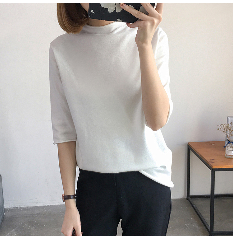 Áo len cổ lọ cao 5 điểm tay áo len mùa thu đông cho nữ phiên bản Hàn Quốc của áo len màu kẹo tay áo chạm đáy phần mỏng thiết kế thời trang nữ