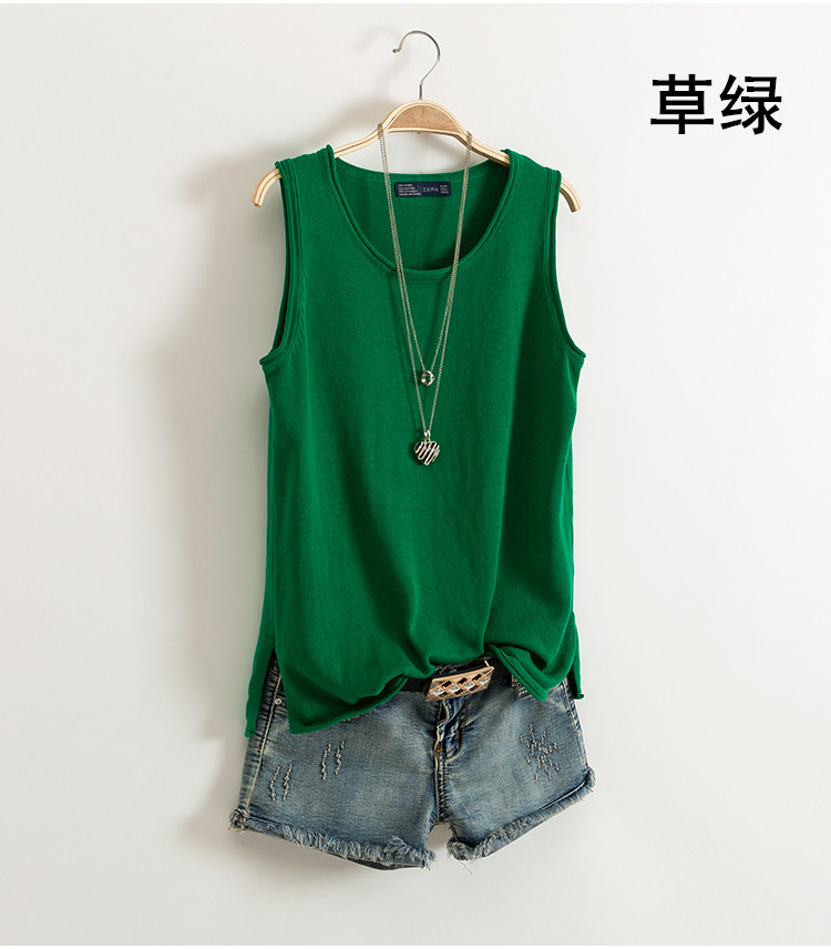 Kích thước lớn cotton nhỏ yếm nữ mùa hè I-word không tay đan đáy áo sơ mi ngắn phần vừa dài mặc rộng áo thun sát nách nữ