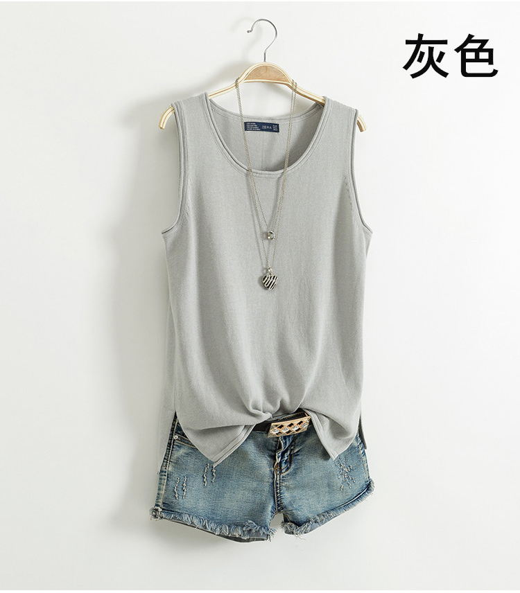 Kích thước lớn cotton nhỏ yếm nữ mùa hè I-word không tay đan đáy áo sơ mi ngắn phần vừa dài mặc rộng áo thun sát nách nữ