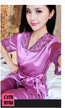 New sexy lụa đồ ngủ mùa hè của phụ nữ ngắn tay cắt quần lụa ice silk đồ ngủ set những người yêu thích dịch vụ nhà