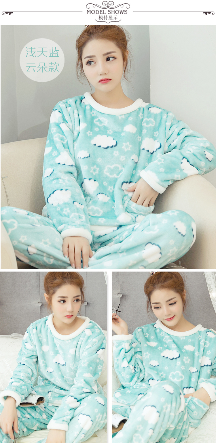 Mùa thu và mùa đông dày đồ ngủ flannel nữ hai mảnh dễ thương nhung san hô mùa xuân và mùa thu nhà dịch vụ đồ ngủ đồ ngủ cute