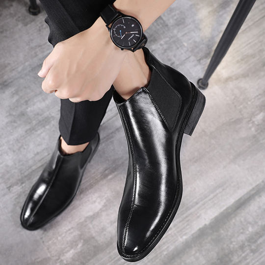 切尔西靴男冬季加绒英伦皮鞋复古中帮短靴韩版潮流休闲高帮马丁靴