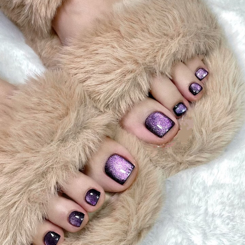 2026 Romantic Purple Black Fairy Sweet Cool Hot Girl Style Cat Eye Wearable Toe Nails Short Style Brightening Dark Style Toenails
