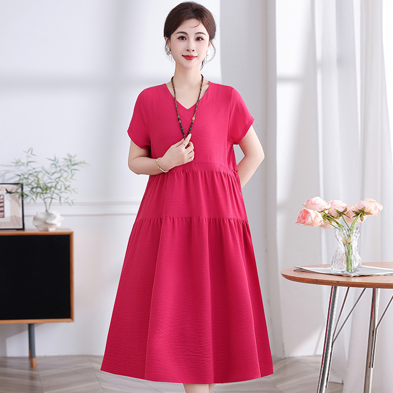 Super Stylish Rose-Red 2026 Summer Tencel Linen Dress for Women, Fashionable and Age-Reducing, High-End Solid Color Mom Dress Super Stylish Rose-Red 2026 Summer Tencel Linen Dress for Women, Fashionable and Age-Reducing, High-End Solid Color Mom Dress