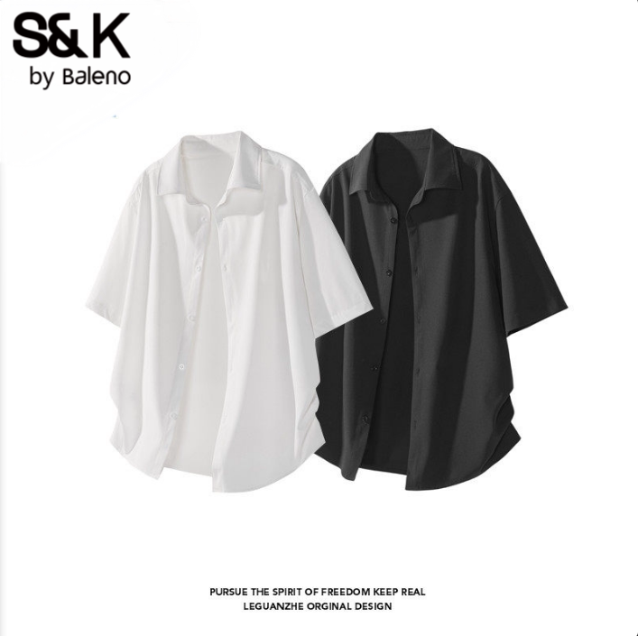 Baleno Baleno Ice Silk Black Short-Sleeve Shirt for Men 2026 Summer New Loose High-End Shirt for Men Baleno Baleno Ice Silk Black Short-Sleeve Shirt for Men 2026 Summer New Loose High-End Shirt for Men