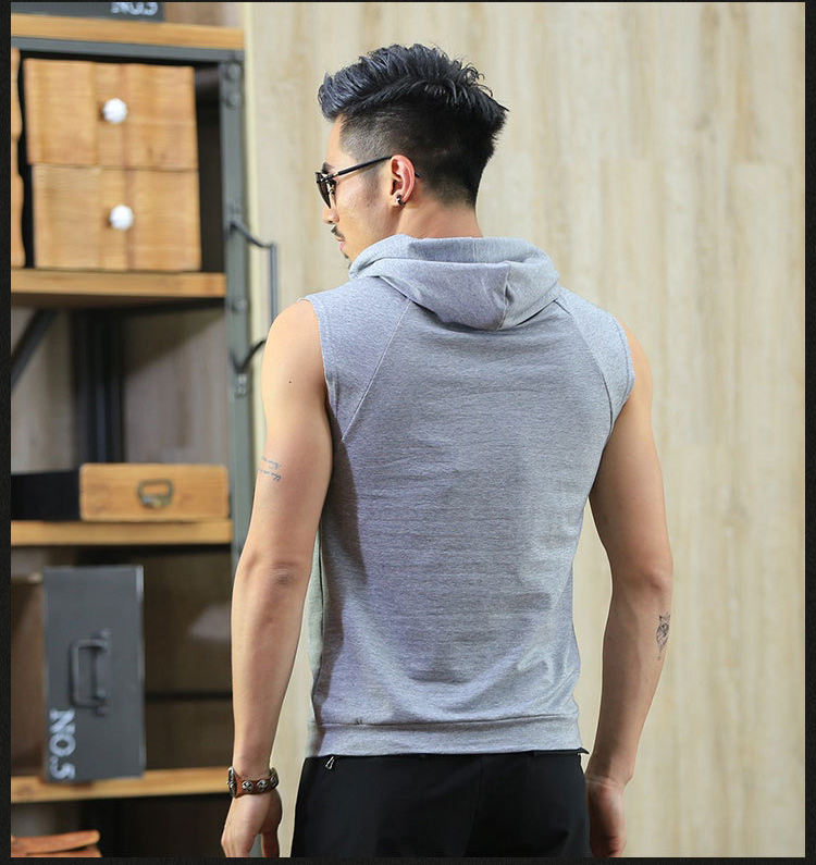 Mùa hè mỏng phần tay áo thể thao mồ hôi vest nam vest Hàn Quốc giản dị trùm đầu áo thun xu hướng Áo thun mỏng áo ba lỗ nam
