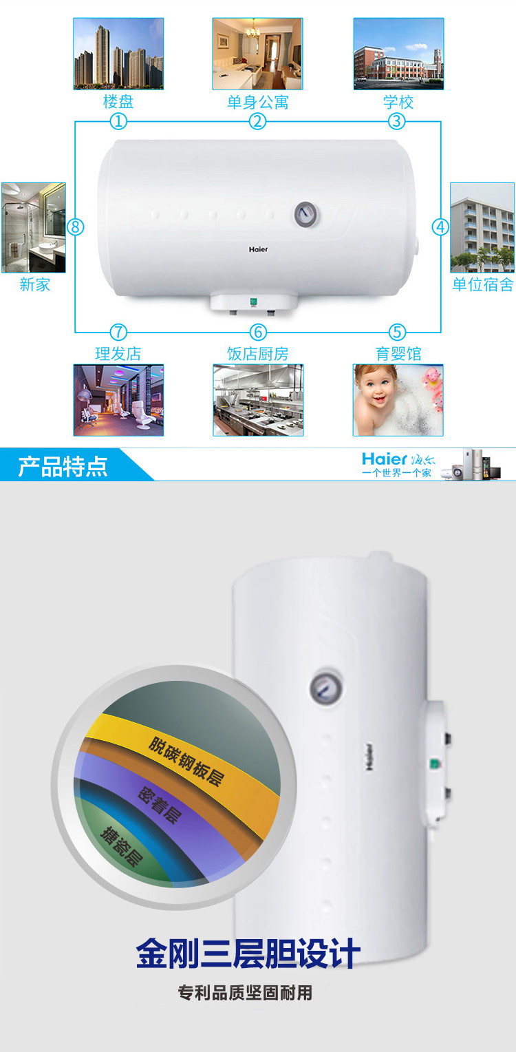 bình nóng lạnh Máy nước nóng lưu trữ Haier / Haier ES100H-HC (E) 100L / 100L An toàn và tiết kiệm năng lượng may nuoc nong