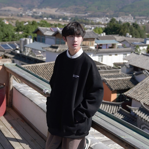 GOGOSOON весна и осень, новая мужская футболка из плотного хлопка с круглым вырезом 360 г, простая внутренняя одежда без капюшона, американский стиль, ленивый повседневный топ, тренд