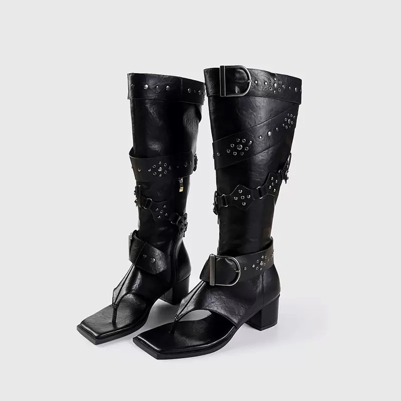 Ji Zi Jia Black Thong Sandals for Women, Stylish Slippers, Retro Buckle Strap, Trendy Street Style Booties Ji Zi Jia Black Thong Sandals for Women, Stylish Slippers, Retro Buckle Strap, Trendy Street Style Booties