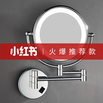  Led makeup mirror with light type punch-free wall-mounted hotel bathroom folding telescopic double-sided bathroom vanity mirror