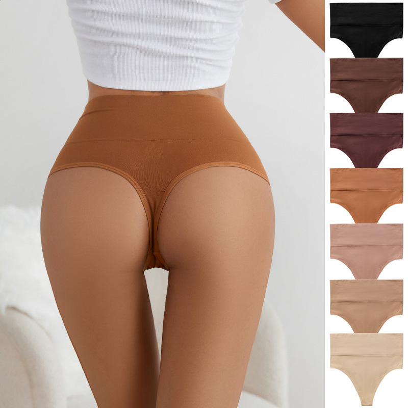 High-Waisted Tummy Control Seamless Pure Cotton Crotch Antibacterial Breathable Thong for Women, Soft and Breathable, European and American Plus Size Yoga T-Pants
