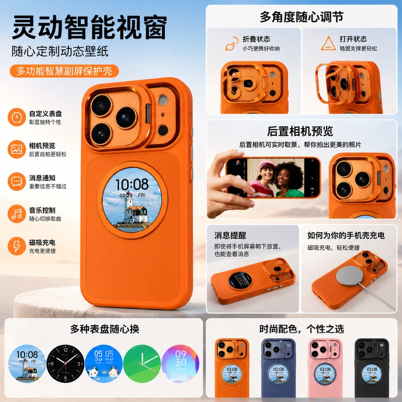 Apple Smartphone Case Nfc Screen Projection DIY New Model Iphone17/16/15/14/13Promax High-End Couple Gift Apple Protective Case with Suction Charging and Stand