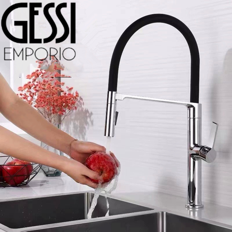 Italian Gessi All-Copper Silicone Magnetic Luxury Pull-Out Kitchen Faucet for Sink with Rotating Spout Italian Gessi All-Copper Silicone Magnetic Luxury Pull-Out Kitchen Faucet for Sink with Rotating Spout