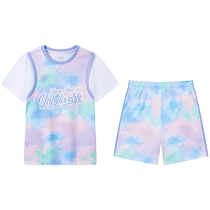 Xtep Childrens Clothing Girls Basketball Uniforms 2024 Summer New Childrens Short-Sleeved Suit Sports Quick-Drying Clothing Two-piece Set