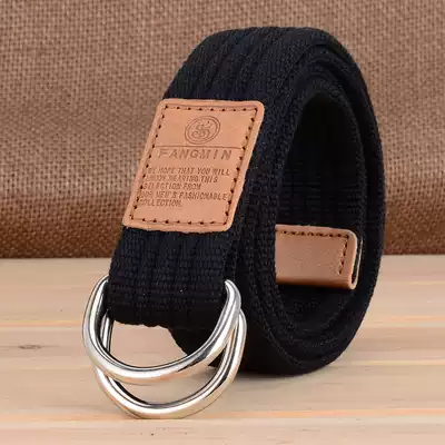 Day special for boys and girls canvas belt youth Korean casual Joker jeans double ring buckle woven belt