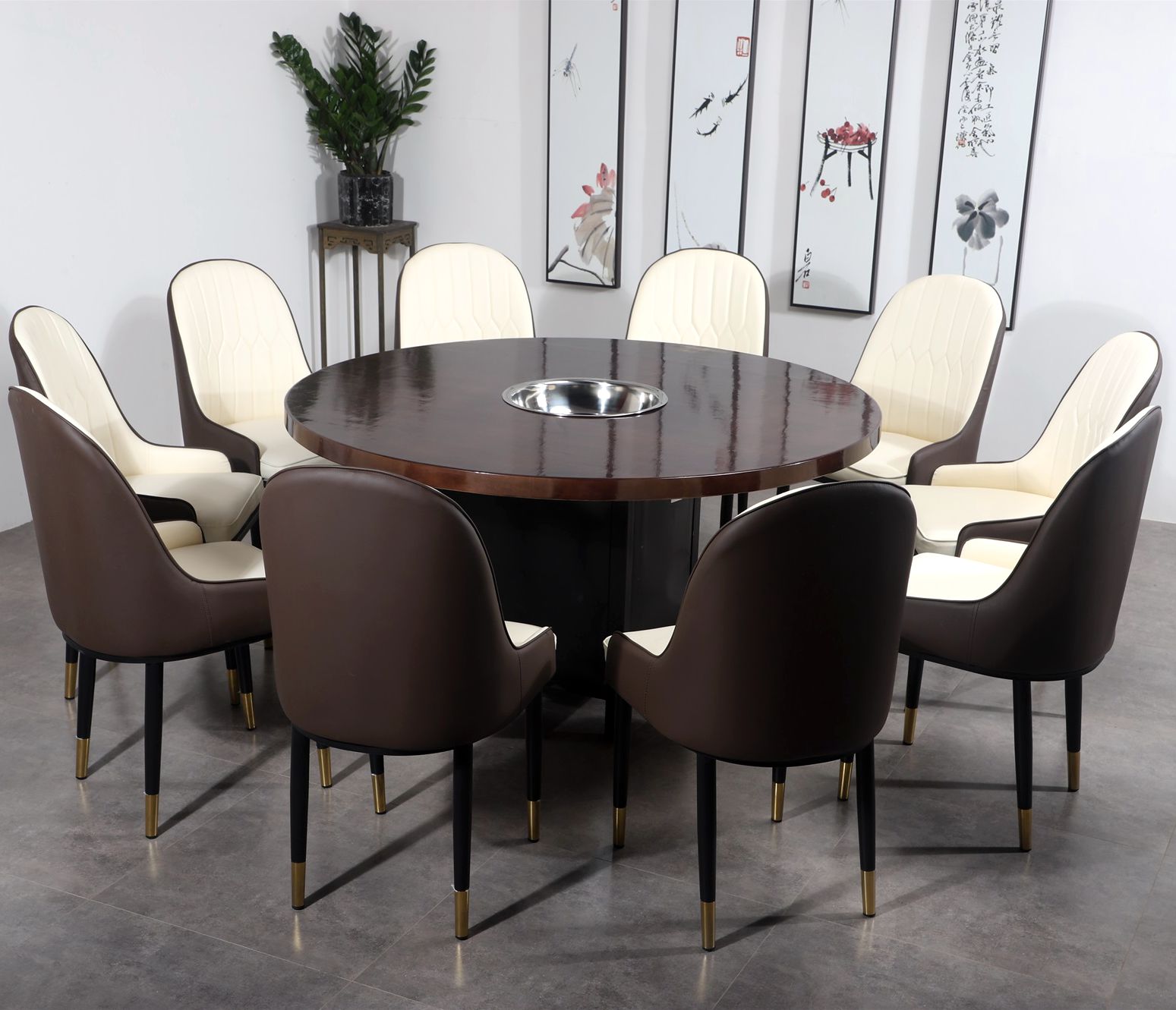 Fire Pan Shop Smoke-free Solid Wood Hotpot Table induction cookers One-in-one-one-pot hotpot dining table and chairs custom-made