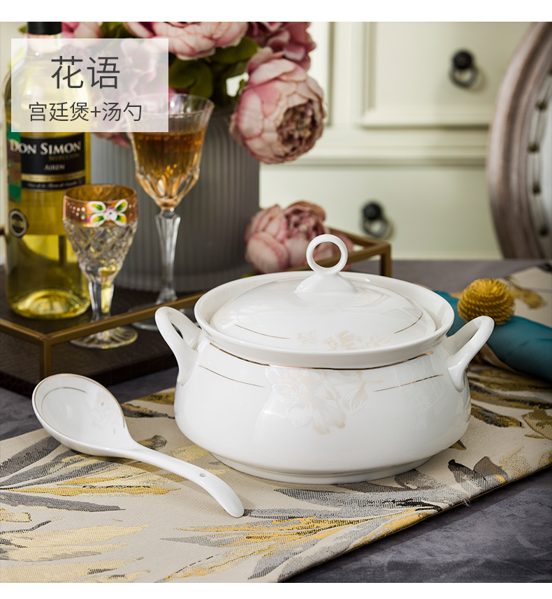 Ceramic with cover court circular soup pot pot soup pot dishes set tableware creative large household large soup bowl