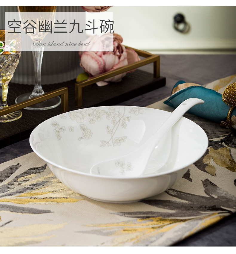 Jingdezhen ceramic soup pot of soup pot dishes set tableware circular creative large - sized domestic large bowl of soup bowl of the big spoon