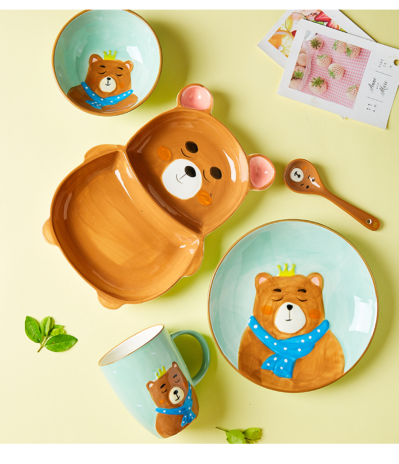 Lovely baby animals ceramic bowl tableware cartoon dinning plate one children eat breakfast dishes suit household