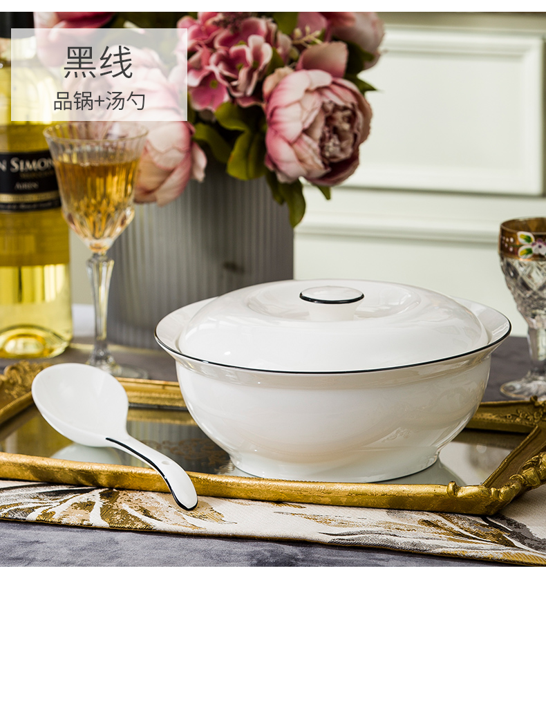 Jingdezhen ceramic with cover soup pot pot soup pot dishes set tableware circular creative large household large soup bowl