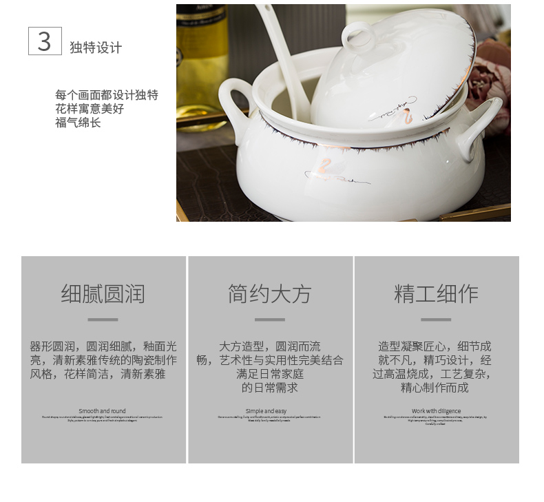 Ceramic with cover court circular soup pot pot soup pot dishes set tableware creative large household large soup bowl