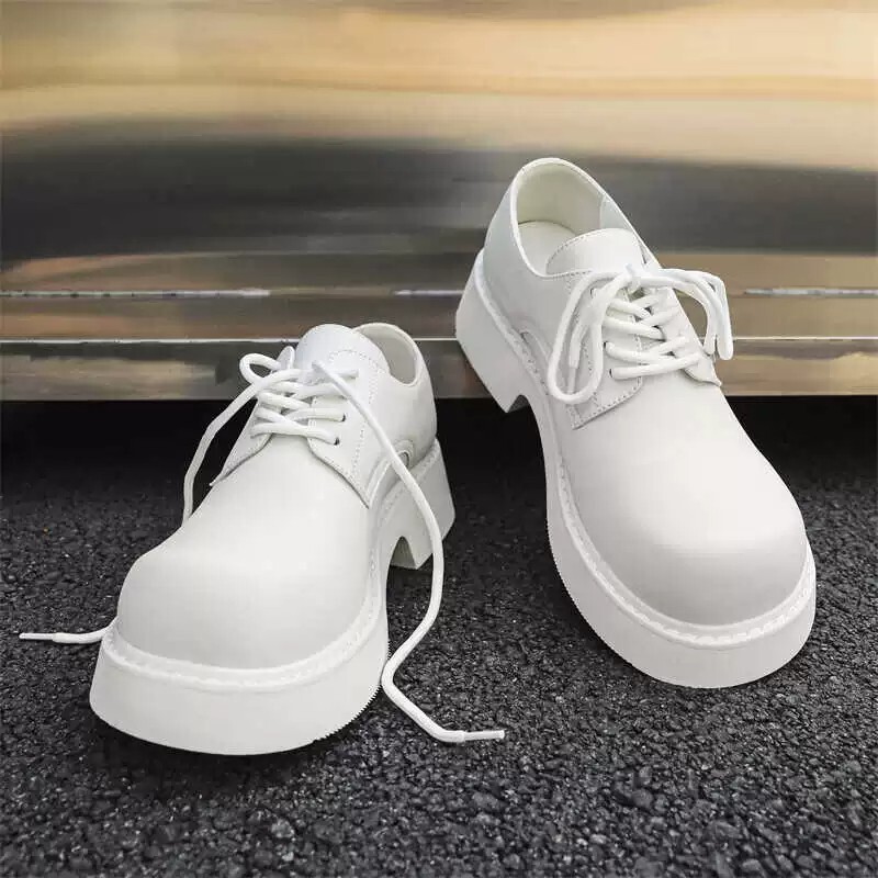 Cleanfit Mickey Derby Shoes for Men, Height Increase of 5cm, Paris White Large Leather Shoes, Summer Casual Shoes for Couples, Men's Shoes
