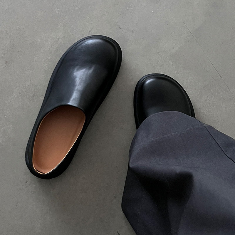 Muller Men's Shoes, Slip-On Loafers, Black Large Leather Shoes, Outdoor Half-Slippers, Commuting Derby Slippers