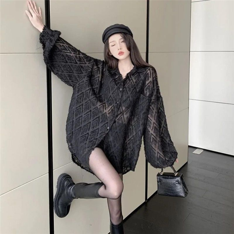 Black Lace Shirt 2025 Spring and Summer New Korean Style French Design Tassel Loose High-End Sexy Top