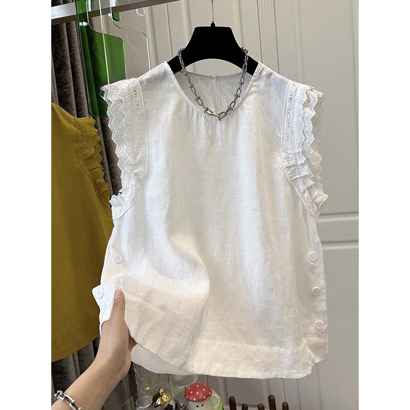 Design-Focused Niche Lace-Trimmed Sleeveless Vest Shirt for Women, 2025 Summer New Versatile Fashionable and Elegant Top