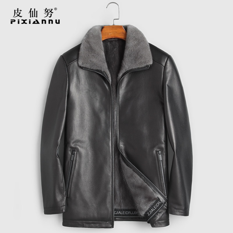 Henning Genuine Leather Leather Clothing Men's Water Mink Liner Imported Deer Leather Turnover Jacket Whole Mink Fur Integrated Coat-Taobao