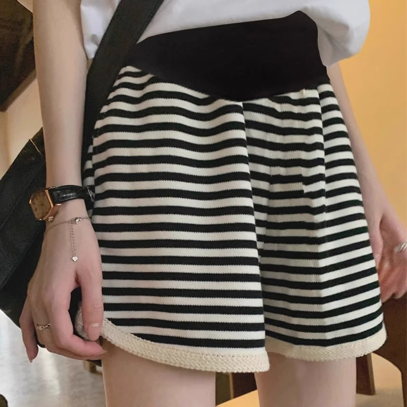 Maternity Shorts for Women, Summer Thin Striped Three-Quarter Pants, Maternity Leggings, Wide-Leg Pants with Belly Support, Maternity Wear