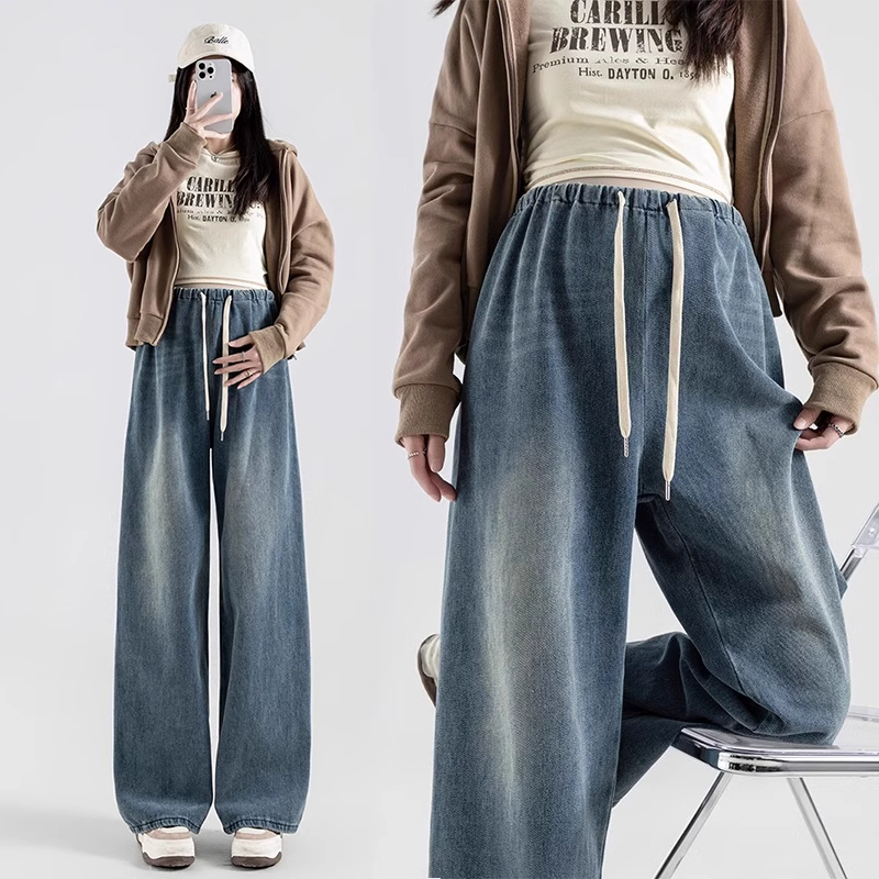 Maternity Jeans for Spring and Summer, Drawstring, No Belly Support, Plus Size, Straight Wide-Leg Pants, 2026 New Maternity Wear, Spring Wear