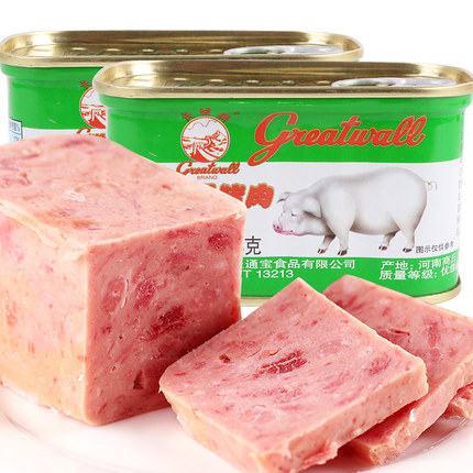 长城牌小白猪火腿午餐肉罐头198g*8罐 猪肉罐头即食速食火锅罐头-tmall.com天猫