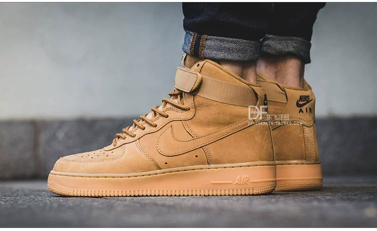 Nike Air Force1 Air Force One AF1 Đàn ông và phụ nữ Lúa mì màu nâu vàng Giày cao thấp 882096-200 - Dép / giày thường