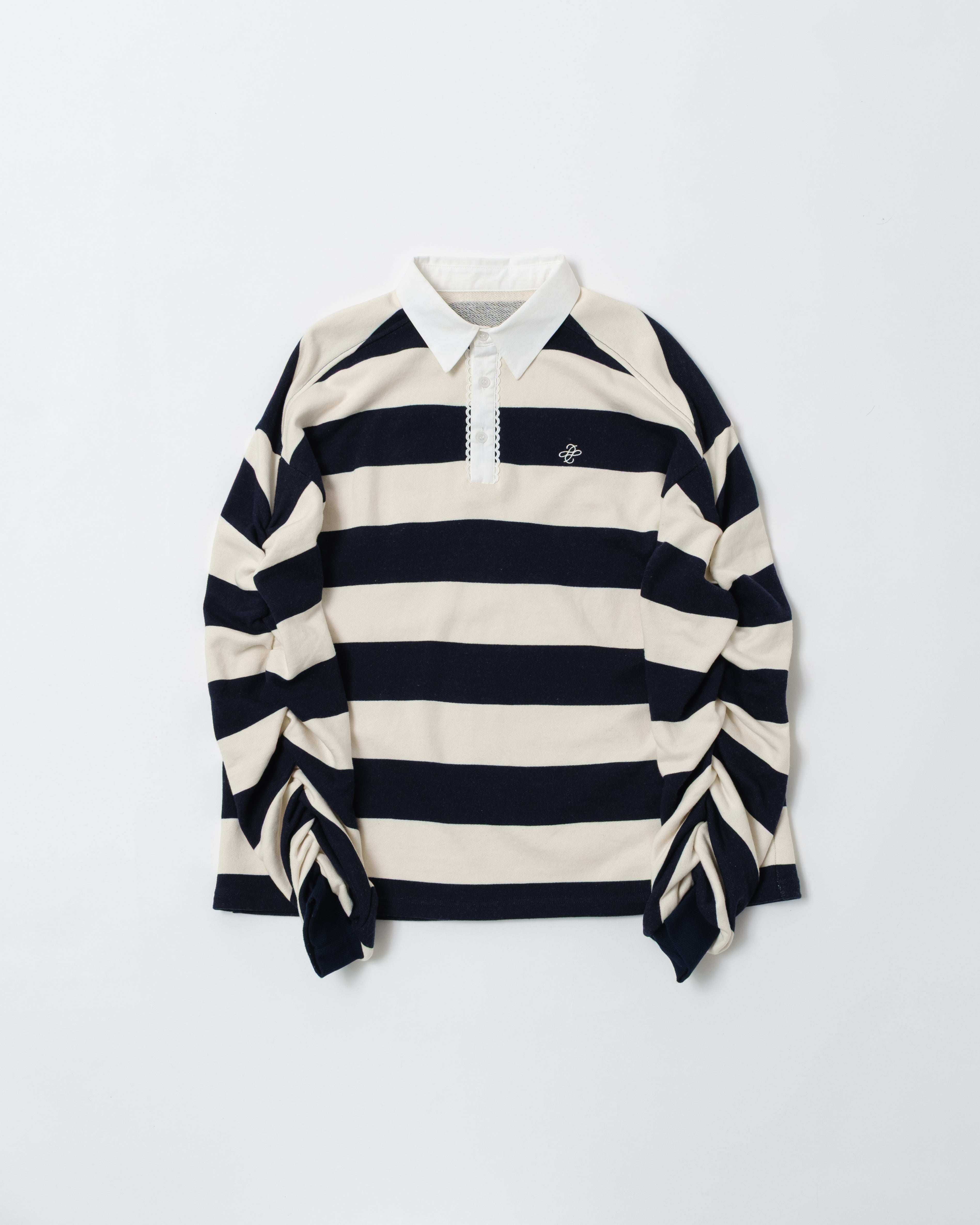Poppy 日本拼邮GATHERED SLEEVE RUGBY SHIRT条纹T恤十一月中到-淘宝
