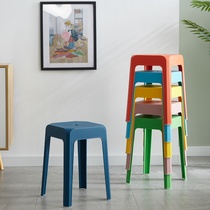 Plastic stool thickened household Nordic simple familiar rubber stool living room table stool high bench backrest color Square stool