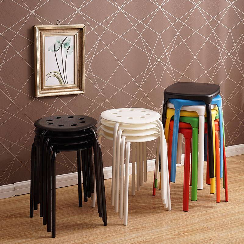 Household light luxury stool Stackable square stool bench Modern simple dining table round stool Creative chair Living room high stool