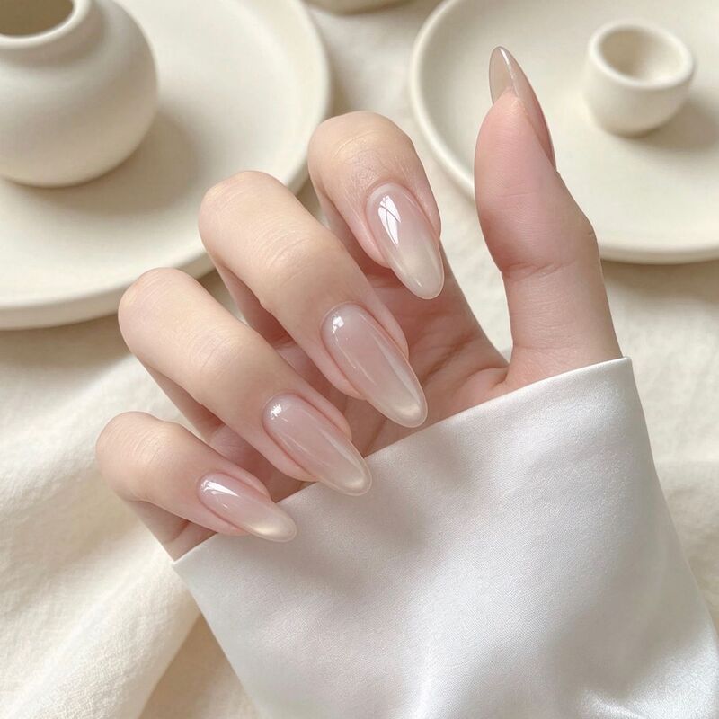 Clear Nude Color, Gentle White Moonlight, Handmade Cat's Eye Glass Beads, Manicure, Wearable Nails, Whitening Patches, Elegant and High-End