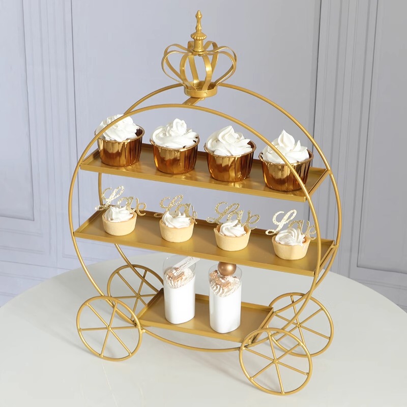 European-Style Cake White Dessert Table Display Stand Wedding Decoration Afternoon Tea Double-Layer Stand Golden Pastry Ornament Plate