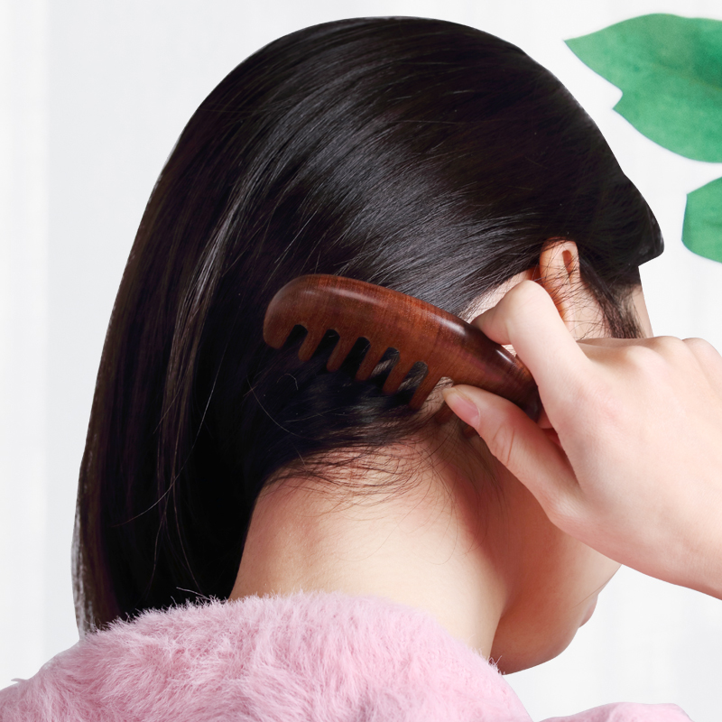 Natural ebony head meridian scalp massage comb hair therapy breast scraping comb wide-toothed large-toothed comb wooden comb home
